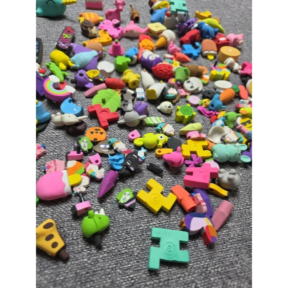 Large Lot Vintage and Modern Shaped Pencil Erasers Animals Tools Furniture